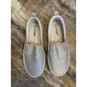 Cat & Jack Girls Gray/Silver Sparkles Slip On Sneakers Shoes Sz 2